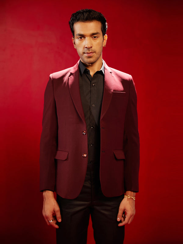 Men's Maroon Silk Blend Blazer